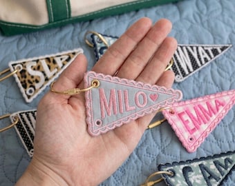 ITH Pennant Bag Charm Embroidery Design | 6 Applique Keychain, Backpack Tag, Bunting Banner Pes Dst Jef Vp3 | Instant Download