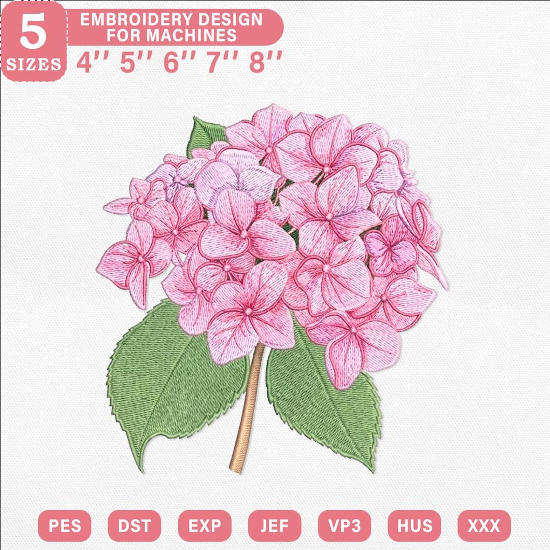 Pink Hydrangea Flower Embroidery Design, Pink Summer Day Machine ...