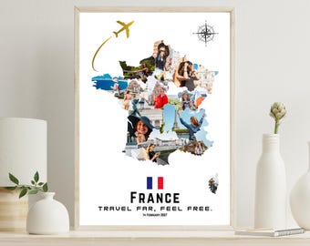France Map Photo Collage Canva Template – Personalized Travel Memory Poster – Vacation Keepsake – Digital Download