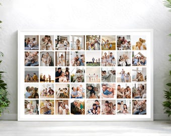 40 Photo Collage, Editable Family Picture Wall Art, Personalized Photo Grid Poster, Digital Download