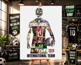 Fußballspieler Foto Collage Vorlage, Senior Fußball Poster, Fußballmannschaft Geschenk, Sport Canva Bearbeitbar