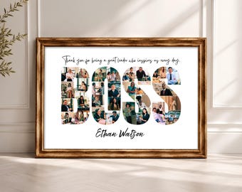 Editable Boss Gift Photo Collage Canva Template, Office Wall Art, Manager Keepsake (Digital Download)