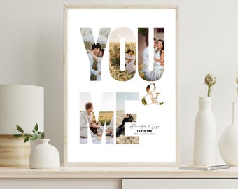 You & Me Photo Collage Canva Template – Editable Couple Word Art – Personalized Love Poster