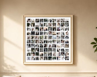 100 Photo Collage Canva Template, Photo Grid Wall Art Printable, Family Memory Picture Display
