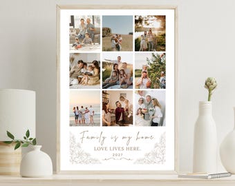 Family Photo Collage – Custom 9 Photo Grid Wall Art – Printable Canva Template – Digital Download