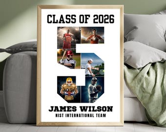 Personalized Sports Number 5 Photo Collage Canva Template, Team Senior Gift (Digital Download)