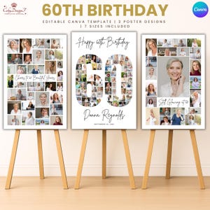 Szablon kolażu zdjęć z okazji 60. urodzin | Plakat z okazji ważnych wydarzeń | Edytowalny projekt Canva | Natychmiastowe pobranie cyfrowe
