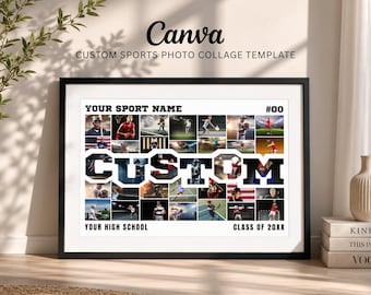 Custom Sports Gift Photo Collage Template, Personalized Athlete Poster, Editable Canva Design (Digital Download)
