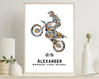 Motocross Photo Collage – Editable Dirt Bike Rider Silhouette Poster – Motocross Gift