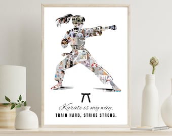 Mädchen Karate Foto-Collage, personalisierte weibliche Kampfkunst Silhouette Poster, druckbare Sport Wandkunst