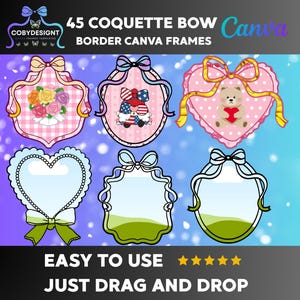 Coquette Bow Canva Frames | 45+ Editable Ribbon Border Templates | Instant Digital Download