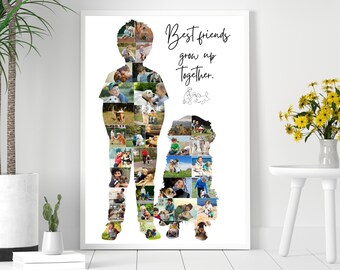 Little Dog Friend Photo Collage Template, Personalized Kid And Puppy Memory Poster, Digital Download