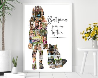Girl And Cat Photo Collage Template, Personalized Child Kitten Memory Poster, Friend Pet, Digital
