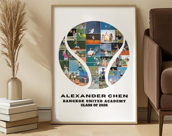 Tennis Ball Photo Collage – Personalized Tennis Player Gift – Custom Sports Poster – Printable Wall Art