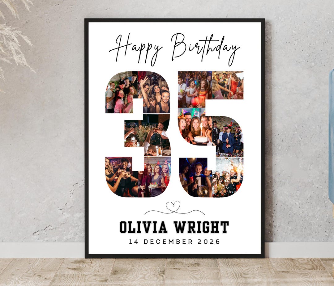 Editable 35th Birthday Photo Collage, Personalized Number 35 Poster ...