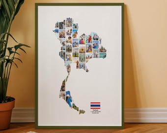 Thailand Map Photo Collage Canva Template – Editable Travel Memory Map – Customizable Poster Gift