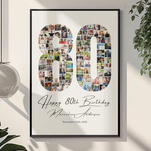 80th Birthday Photo Collage Canva Template | Personalized Printable Gift for Mom Dad Grandma Grandpa
