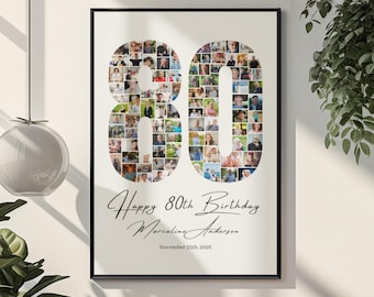 80th Birthday Photo Collage Canva Template | Personalized Printable Gift for Mom Dad Grandma Grandpa