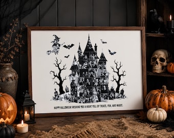 Halloween haunted house Photo Collage Canva Template, Spooky Picture, Editable Halloween Wall Art, Digital