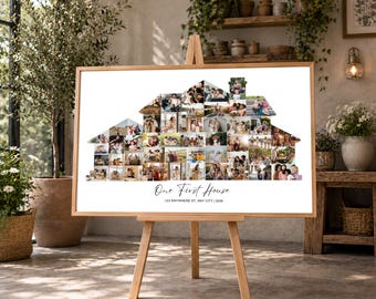 House Shaped Photo Collage Template, First Home Decor Gift, Canva Wall Art(Digital Download)