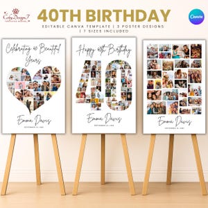 40th Birthday Photo Collage Poster | Editable Canva Template | Celebration Gift Sign | Instant Digital Download