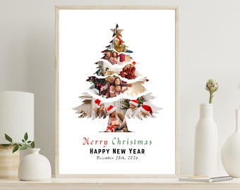 Christmas Tree Photo Collage – Editable Holiday Poster – Family Memory Design – Printable Christmas Wall Art