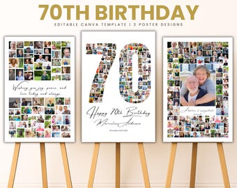 70th Birthday Collage Canva Template | Personalized Photo Posters | Gift for Grandma, Grandpa, Dad, Mom