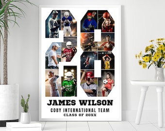 Sports Number 28 Photo Collage Template, Personalized Number Twenty Eight Wall Art, Team Player