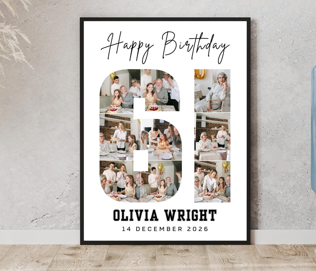 61st Birthday Photo Collage, Number Picture Board, Party Welcome Sign ...