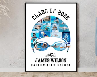 Swimming Photo Collage Template – Senior Night Swim Gift – Printable Sports Wall Art – Digital Download
