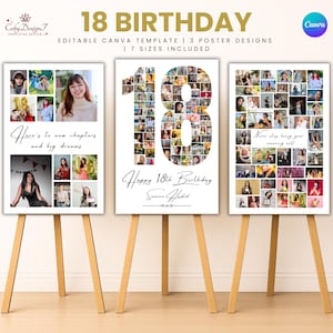 18th Birthday Photo Collage Canva Template | Editable Poster Design | Milestone Birthday Sign | Digital Download Gift for Her or Him