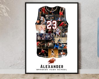 Basketball Jersey Photo Collage Canva Template – Editable Sports Jersey Design – Printable Digital Wall Art