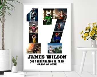 Sports 17 Photo Collage Canva Template, Editable Athlete Memory Poster, Personalized Keepsake Download