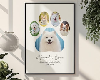 Dog Paw Photo Collage – Custom Pet Memorial Gift – Personalized Print Wall Art