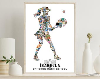 Tennisspieler Foto Collage – Tennis Silhouette Poster – Athleten Erinnerung Andenken – Bearbeitbare Sport Wandkunst
