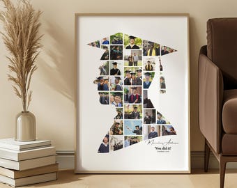 Graduierung Fotocollage für ihn - männliche graduierte Silhouette Canva Vorlage - bearbeitbares Erinnerungsgeschenk