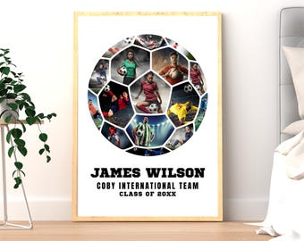 Editable Soccer Photo Collage Template, Sports Poster ,Personalized Football Player Gift Team, Digital Download