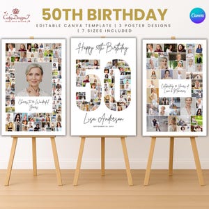 50th Birthday Photo Collage Canva Template – 50th birthday presents for men – 50th birthday present for him – Instant Download