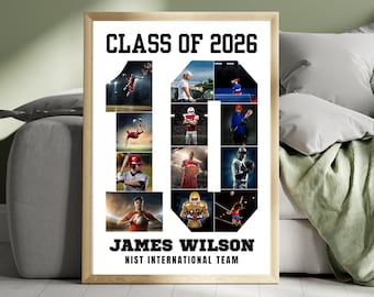 Personalized Sports Photo Collage Number 10 Canva Template, Athlete Number Poster, Team Senior Gift