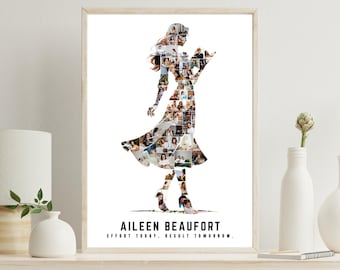 Reading Book Photo Collage Canva Template, Personalized Girl Reading Silhouette Poster, Custom Student Gift