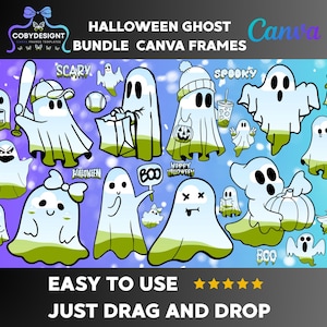 Halloween Ghost Canva Frames Bundle: Spooky Clipart (Digital Download