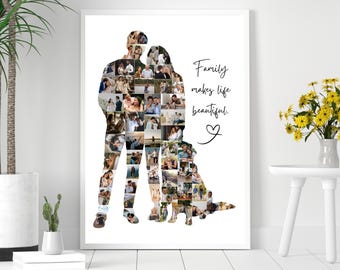 Couple And Dog Gift Photo Collage Canva Template, Personalized Pet Family Portrait, Digital Download