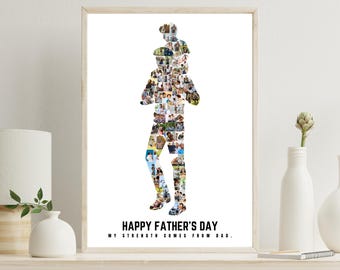 Vater und Sohn Fotocollage, personalisiertes Papa Silhouette Poster, individuelles Vatertagsgeschenk