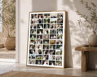 50 Photo Collage Template Canva, Wedding Poster, Memory Board Template, Printable Picture Grid Sign