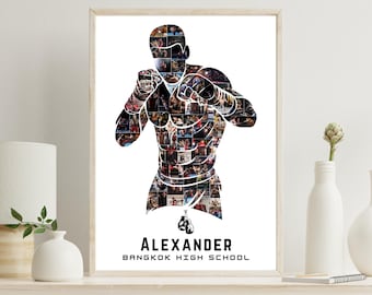 Boxen Fotocollage - Bearbeitbares Boxer Silhouette Poster - Personalisiertes Boxen Andenken - Sport Wandkunst