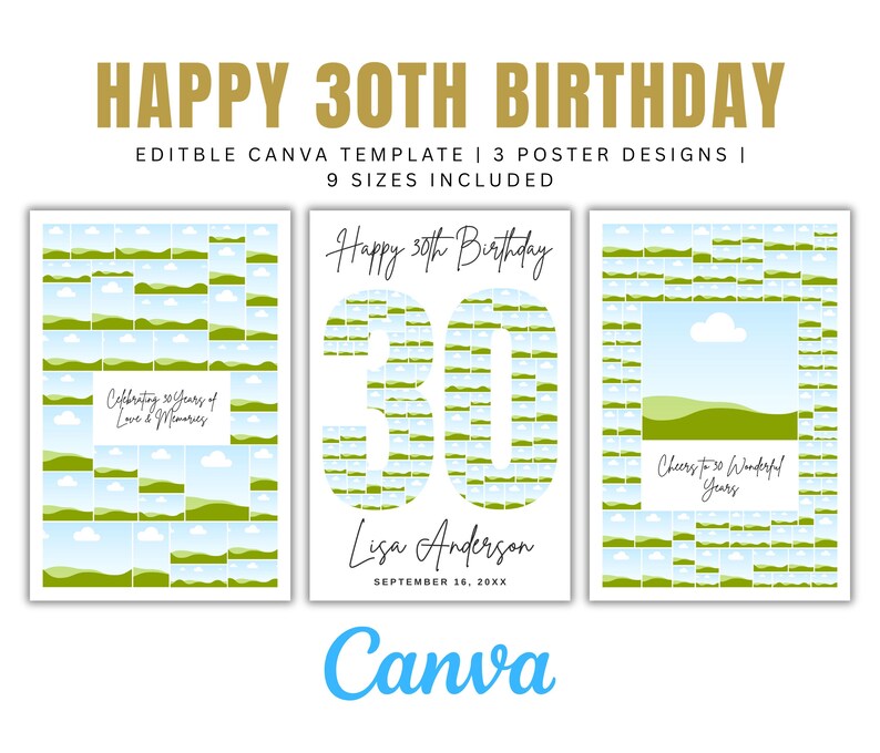 Editable 30th Birthday Photo Collage Canva Template Personalized Gift ...