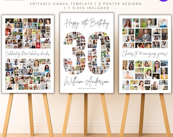 Póster de collage de fotos para 30 cumpleaños / Plantilla editable de Canva / Regalo para celebrar un hito / Descarga digital