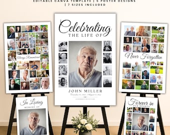 Modelli modificabili per collage di foto funebri / Celebrazione della vita / Poster per esposizione di immagini commemorative