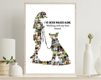 Dog And Me Photo Collage – Custom Woman & Dog Silhouette Poster – Personalized Pet Lover Gift