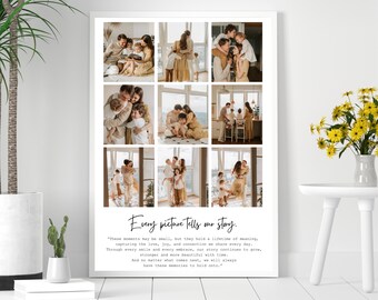 9 Grid Photo Collage Template, Family Memories Wall Art, Custom Photo Poster Minimalist Gallery